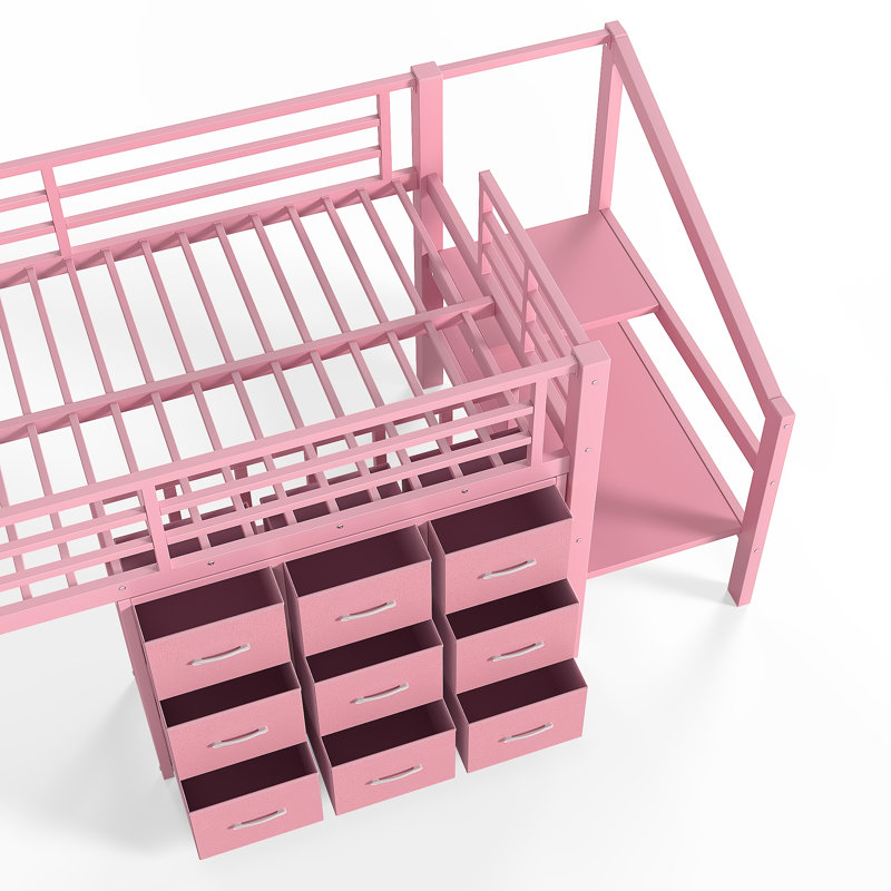 Lits jumeaux gain de place avec rangement, MDF et métal, style moderne pour chambre d'enfant/mezzanine