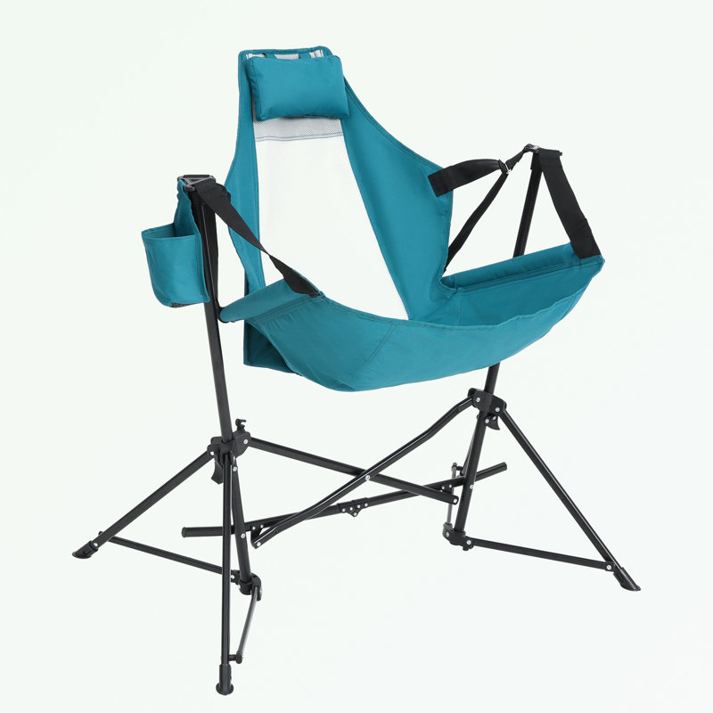 Chaise de jardin pliante avec porte-gobelet et dossier réglable, Bleu