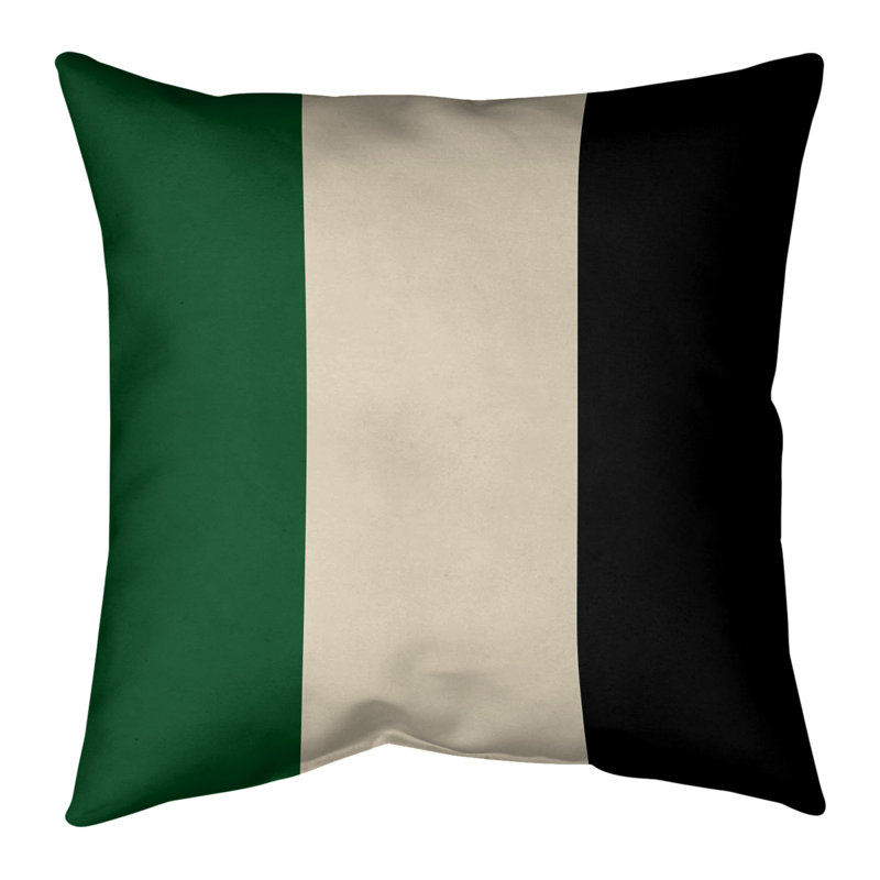 16" Green, Cream, and Black Striped Polyester Throw Pillow