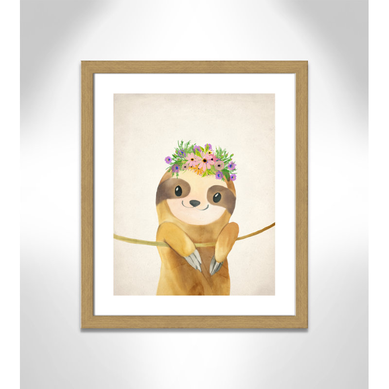 Sloth floral 1, H 26,5 po x l 22,5 po x P 0,63 po, Encadré plat chêne