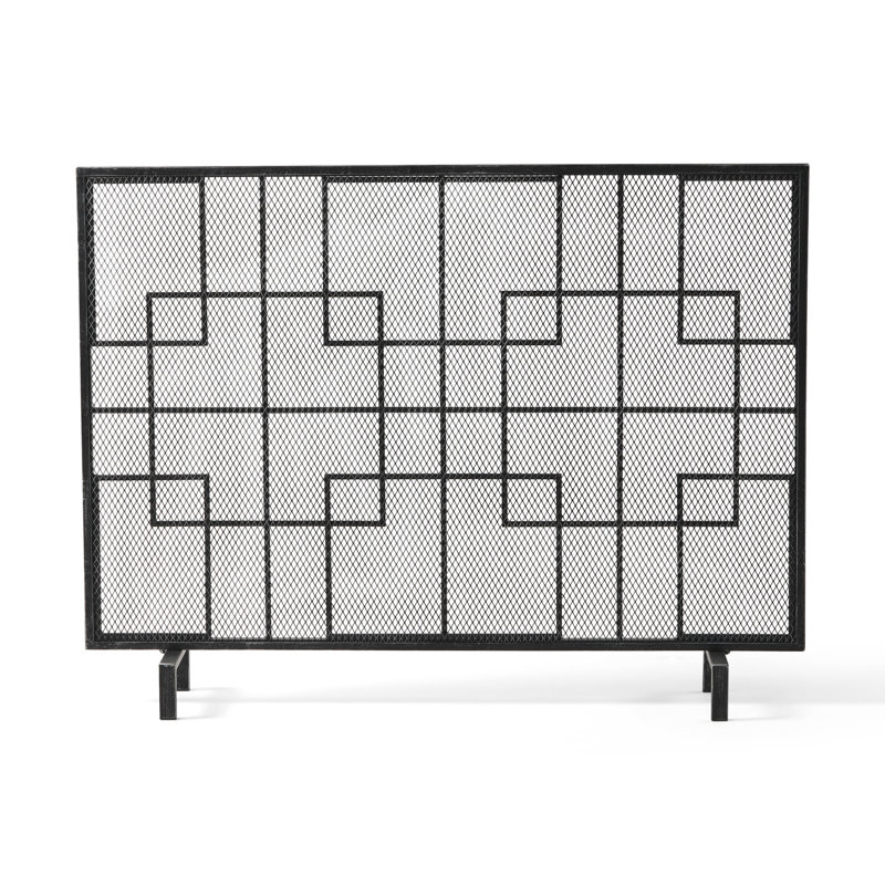 Modern Iron Fire Screen With Stable Frame - 40.56" W X 30.45" H Stylish Fireplace Block Flying Embers Effectively