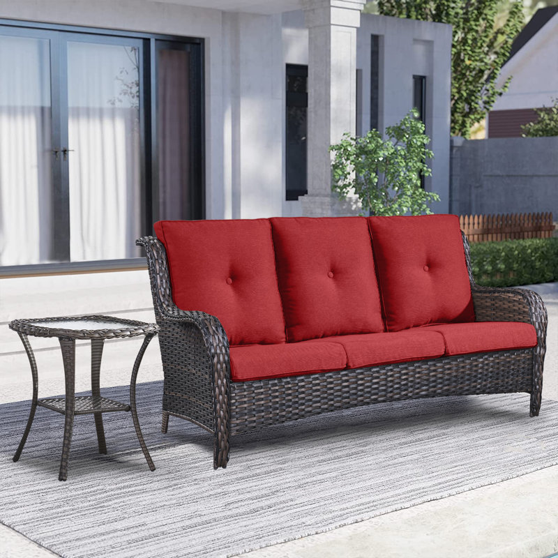 Canapé d'extérieur de 75 po avec coussins et table d'appoint Schutt, Rouge, Brun