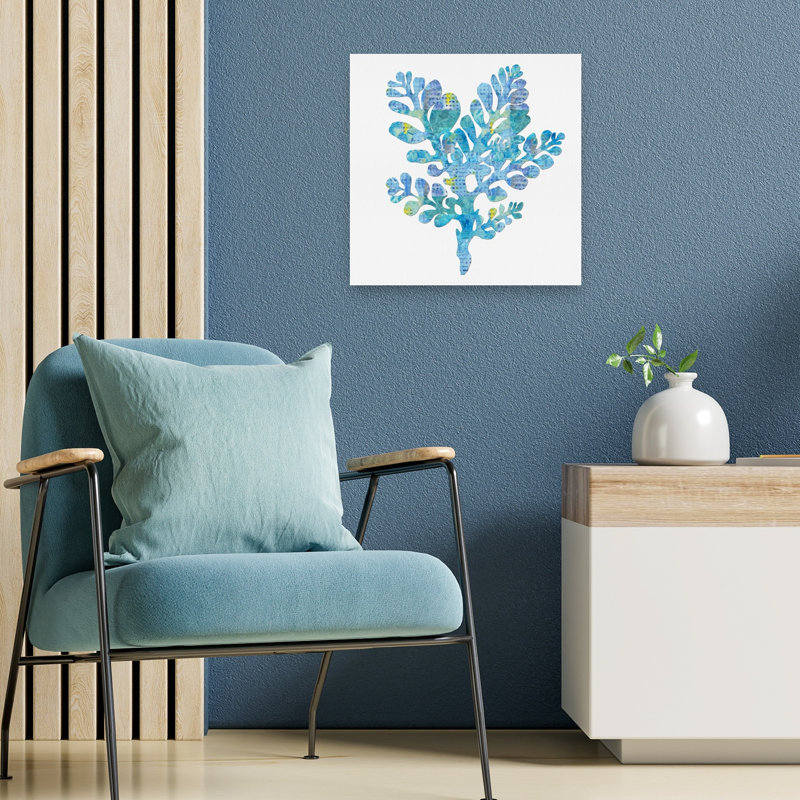 «Vibrant Blue Coral Abstract Organic Contemporary Ocean Nature», reproduction d'art murale, 18" H x 18" W