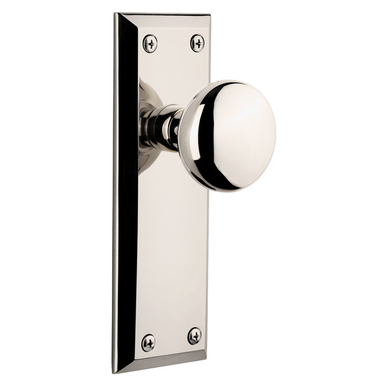 Grandeur Fifth Avenue Plate Single Dummy with Fifth Avenue Door Knob, Polished Nickel