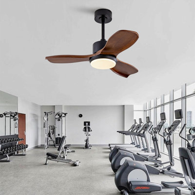 Ventilateur de plafond en bois 36 po avec lumières, télécommande, moteur à courant continu silencieux à 3 pales pour patio, salon, chambre à coucher, bureau, intérieur extérieur (noir et noyer foncé)