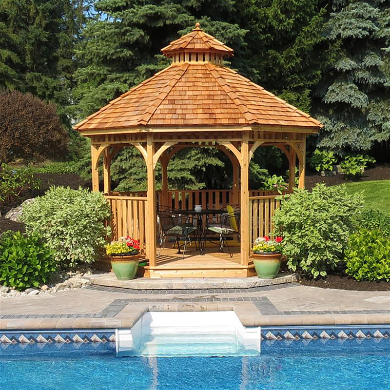 10 ft. W x 10 ft. D Western Red Cedar Bayside Hardtop Octagon Gazebo with Floor and Cupola, 10 Ft. W x 10 Ft. D