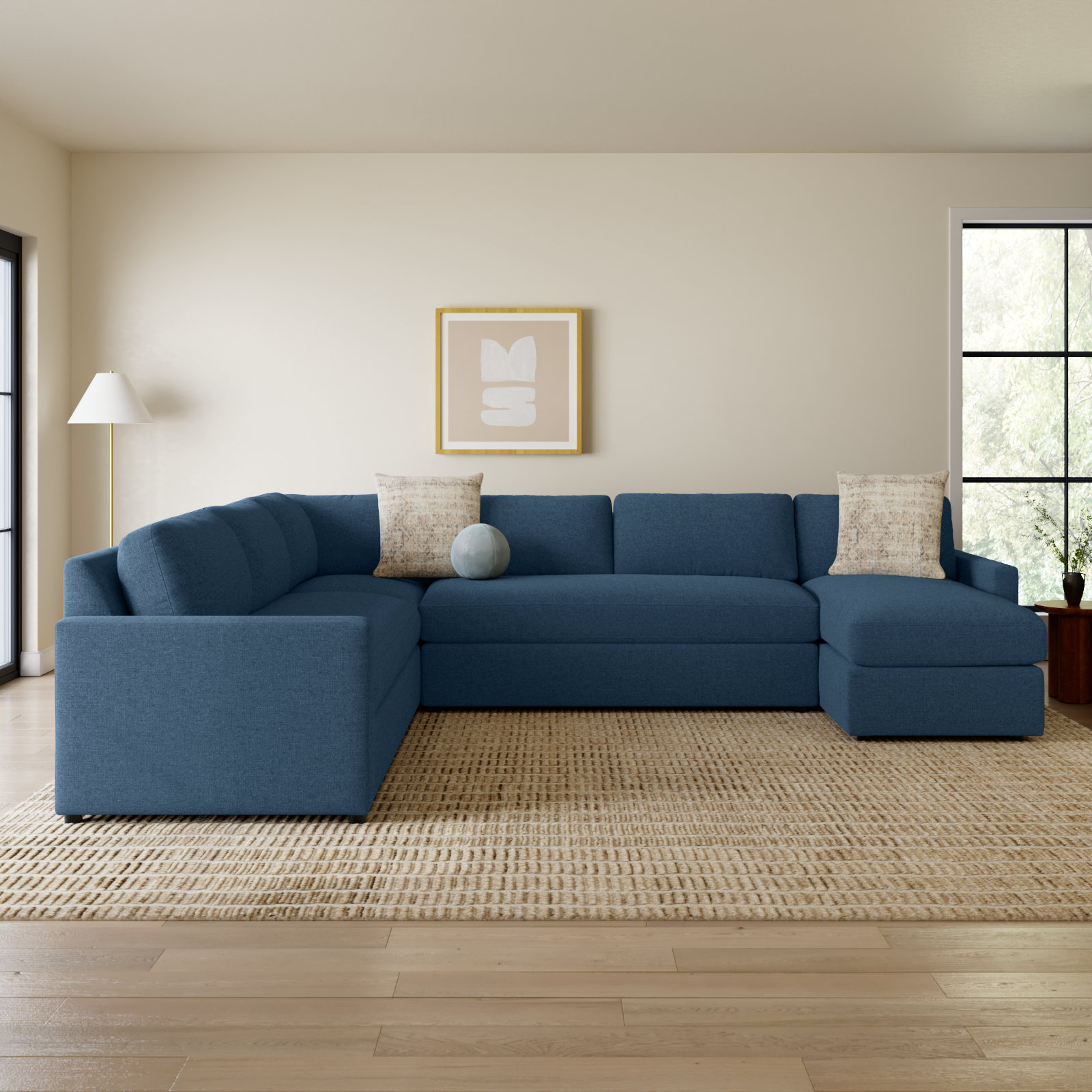Damari Upholstered U-Sectional, Right Hand Facing, John Flour Performance Linen Blend