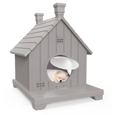 25.65"H Resin Cat House With Escape Door(Light Brown/Gray)