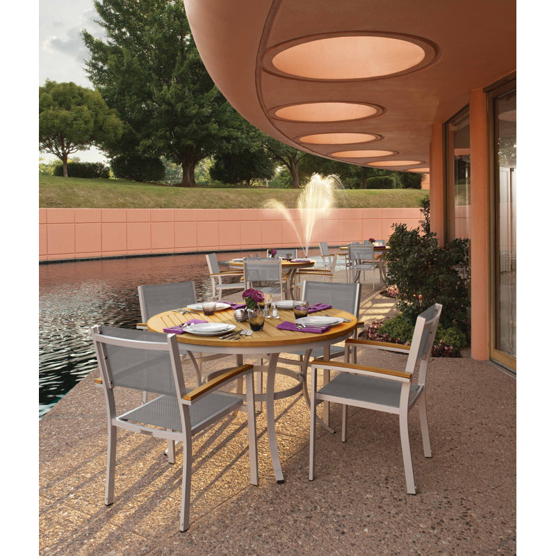 Travira Stacking Patio Arm Chair, Titanium Basketweave, Tekwood Natural, Flint