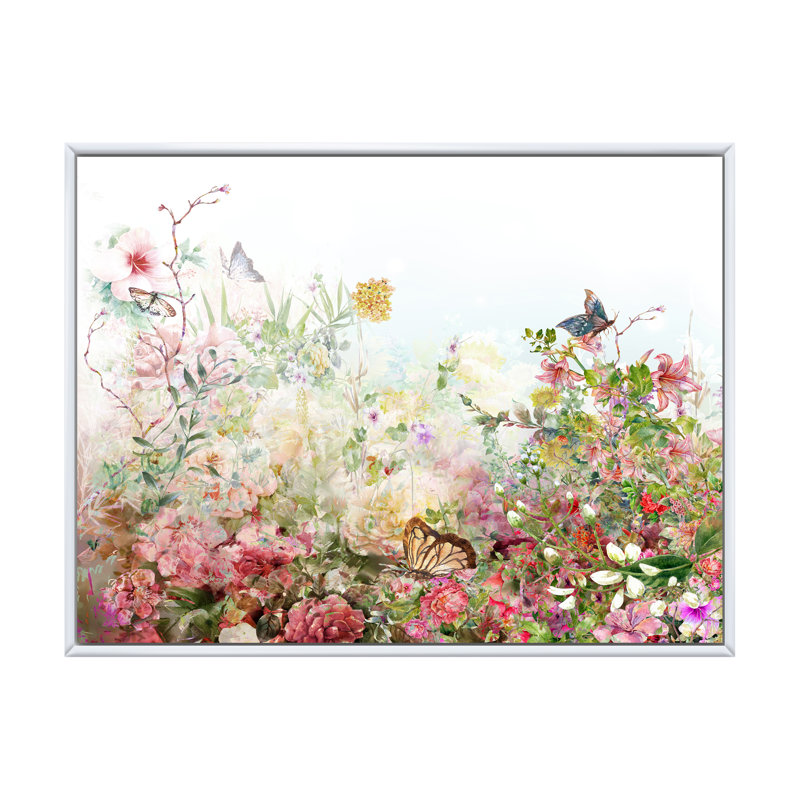 Art floral sur toile, impression de fleurs rose et vert jardin, H 8 po x l 12 po x P 1 po, Cadre flottant blanc