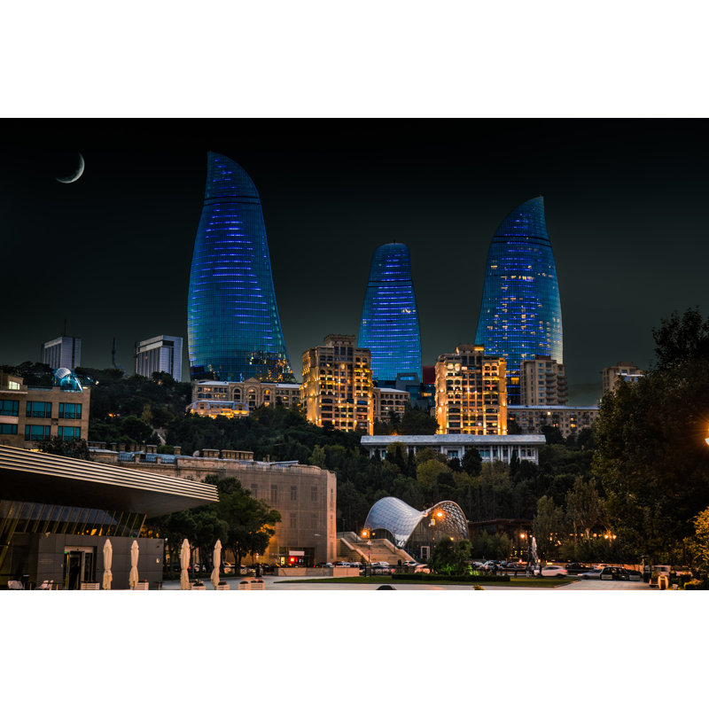 Moon and Flame Towers skyscraper 1 Piece Wrapped Canvas Wall Art, 51cm H x 76cm W