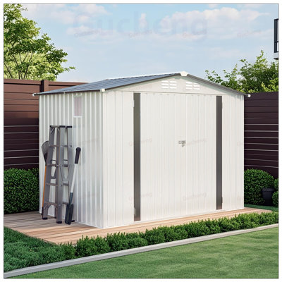 Remise de jardin extérieure en métal durable avec toit incliné, conception imperméable et portes verrouillables pour un rangement sûr des outils et des vélos