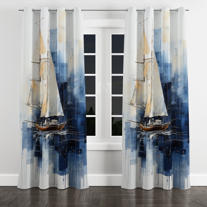 Avalo - Nautical Grommet Curtain - Velvet Room Darkening - 1 panel, 52" W x 63" L, Silver Grommets 