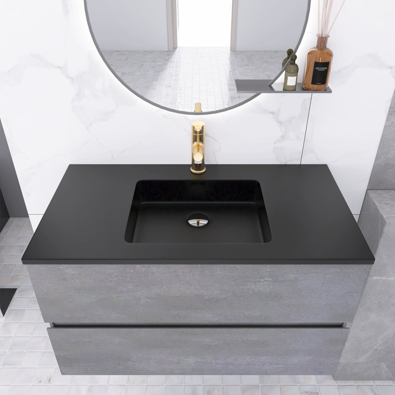 Meuble-lavabo simple avec plateau en quartz 35,43 po Madiyah