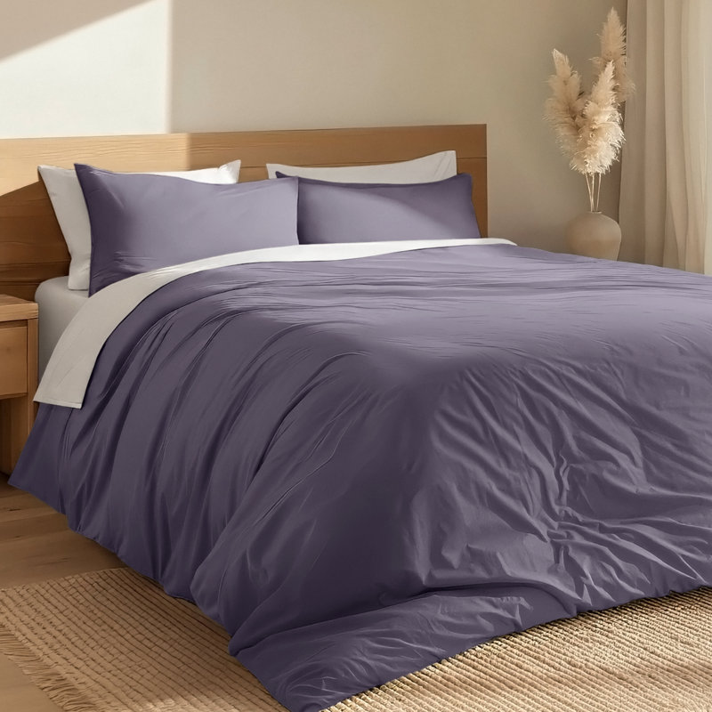 Modern & Contemporary Organic Cotton Machine Woven Duvet Cover, Dusty Purple, Twin/Twin XL Duvet Cover + 1 Standard Sham