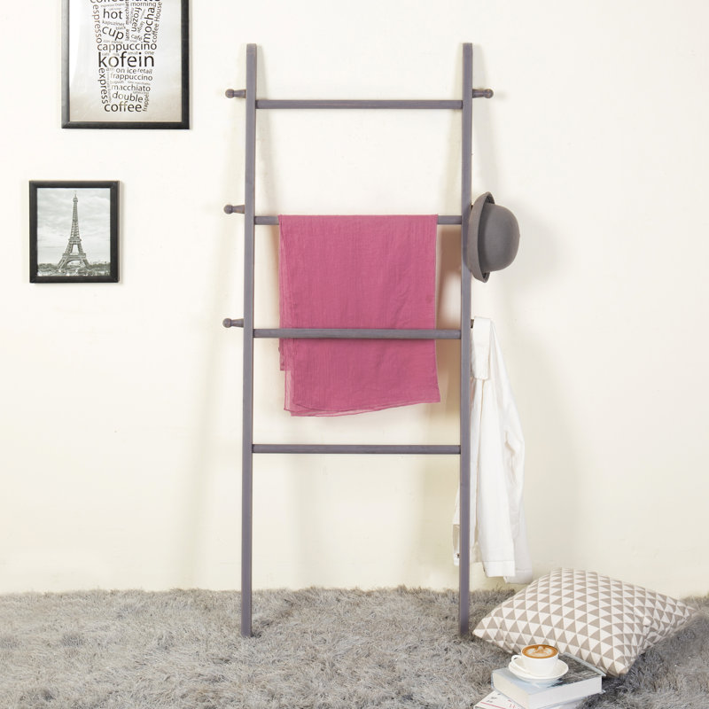 Wood 4 Freestanding Towel Rack, Grey