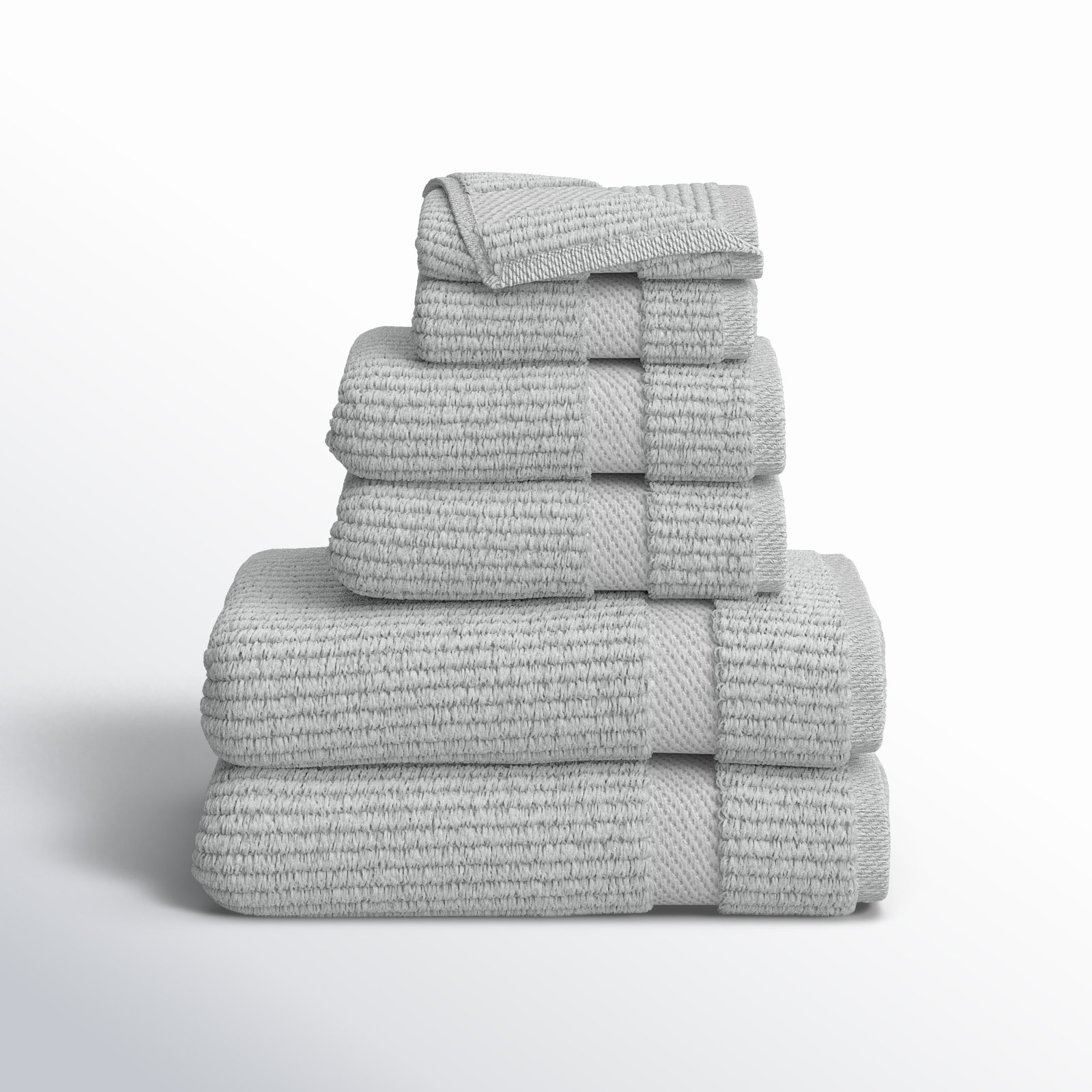 Bear 6 Piece 100% Cotton Towel Set, Platinum