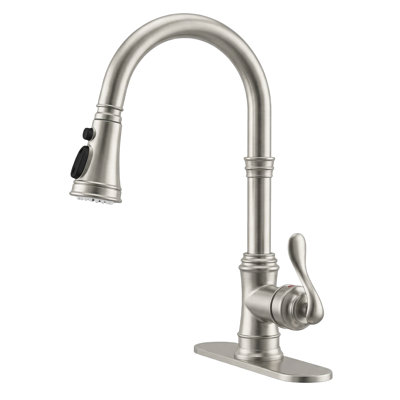 Swivel Pull-Down 3 Spray High Arc Single-Handle Kitchen Faucet With Deck Plate