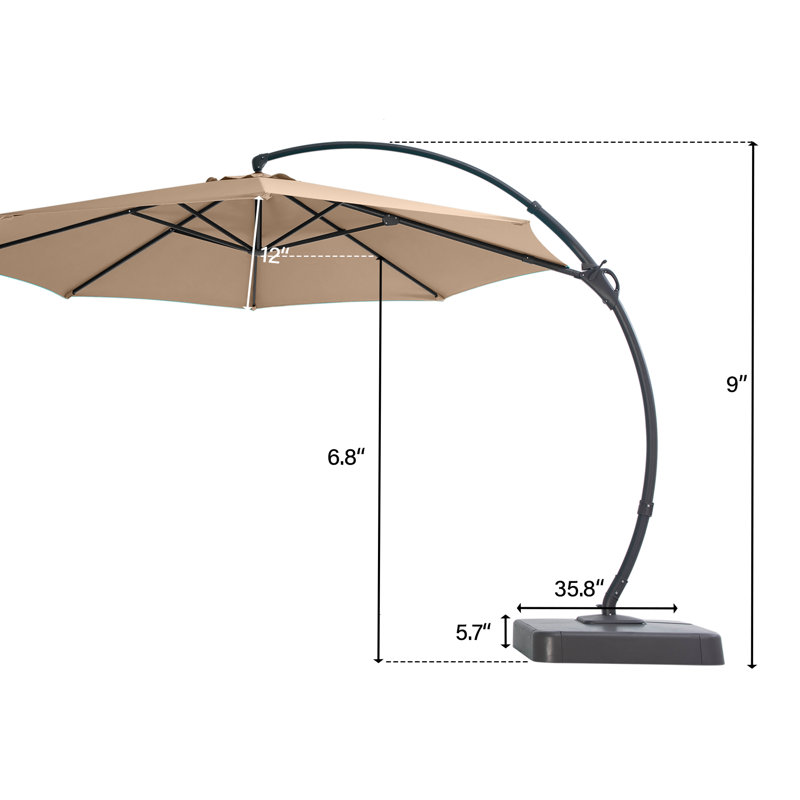 Parasol de patio décalé 12 pi avec base Yardgrace, rotation à 360 ° et inclinaison réglable, résistant aux rayons UV et à l'eau