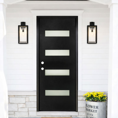 36 In. X 80 In. Black Entry Door Slab With Frost Glass-Inswing Right