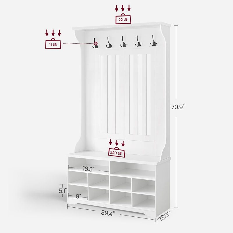 Arbre Chalémet avec banc et rangement pour chaussures, Blanc mat