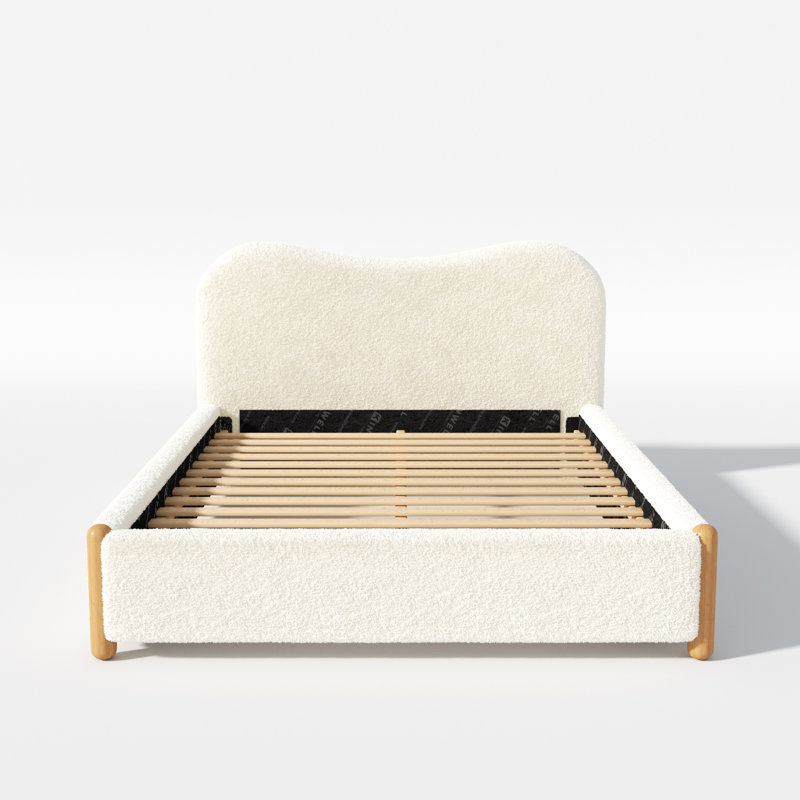 Brechtel Platform Bed Frame with Fabric Upholstered Headboard and Wooden Slats Support,No Box Spring Needed , White, Queen