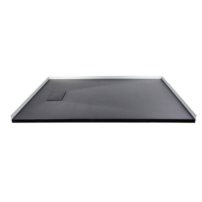 Base de douche de remplacement pour baignoire avec drain de bout 63 po x 36 po Transolor Trimslate, Noir, noir, noir, noir