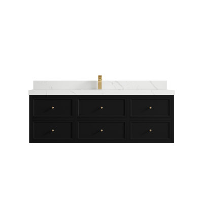 Roswell Floating 60 " W Wall Mounted Wall Mounted Single Double Single Vanity Bathroom Vanity With Quartz Top