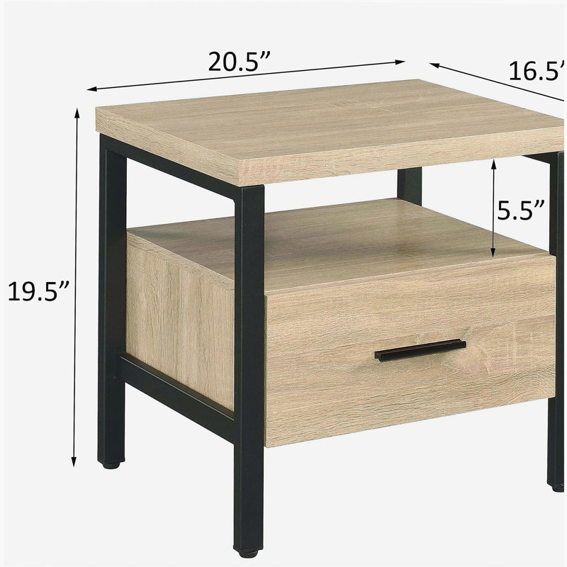 Table décorative en chêne et noir à 1 tiroir