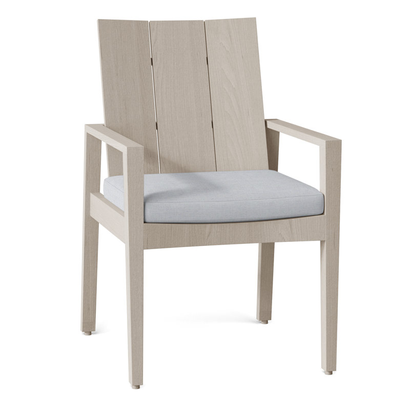 Chaise avec accoudoirs d'extérieur en teck Ashland, Pas de soudure, Lin chambray, Huître teck