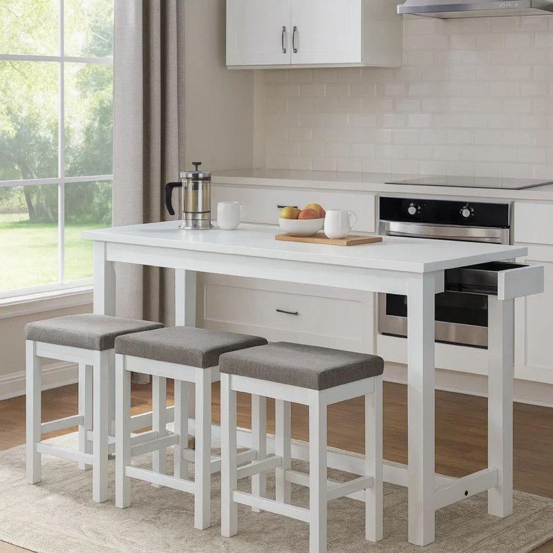 Ensemble repas pour 3 personnes à hauteur de comptoir, Blanc