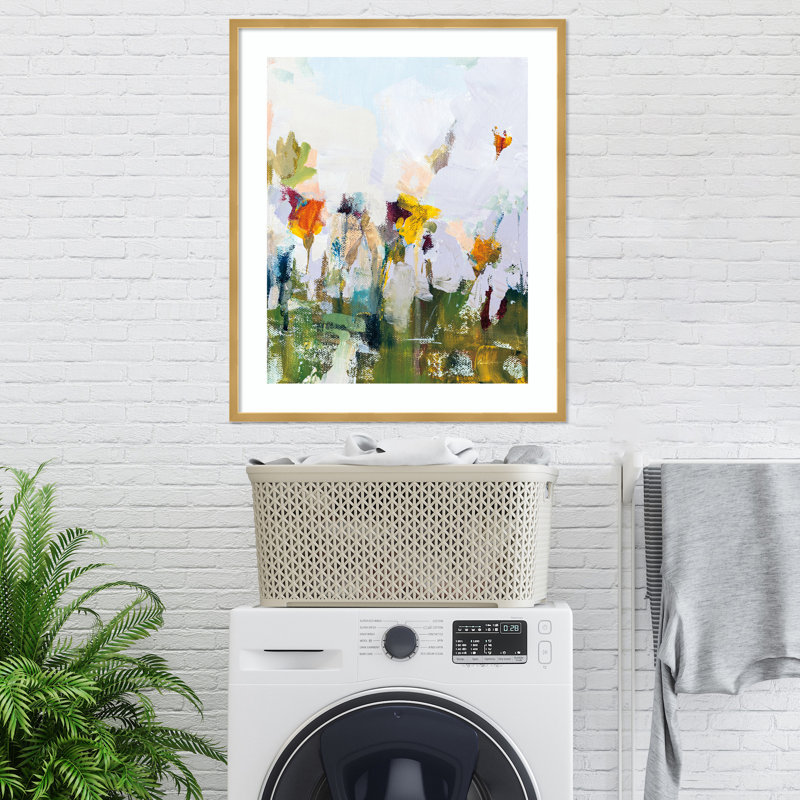 «Spontane Summer Flowers» par Pamela Munger - peinture encadrée, H 33 po x l 28 po, Or