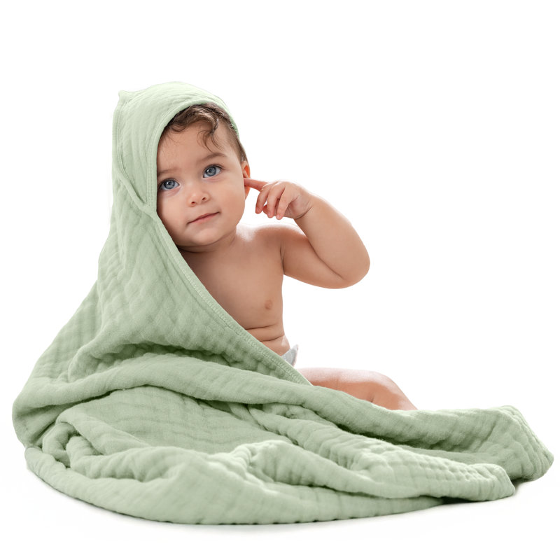 Comfy Cubs Hooded Baby Towel 1-Pack, Large 32 x 32 Inch - 6 Layer 100% Muslin Cotton - Soft & Absorbent Baby Bath Towels