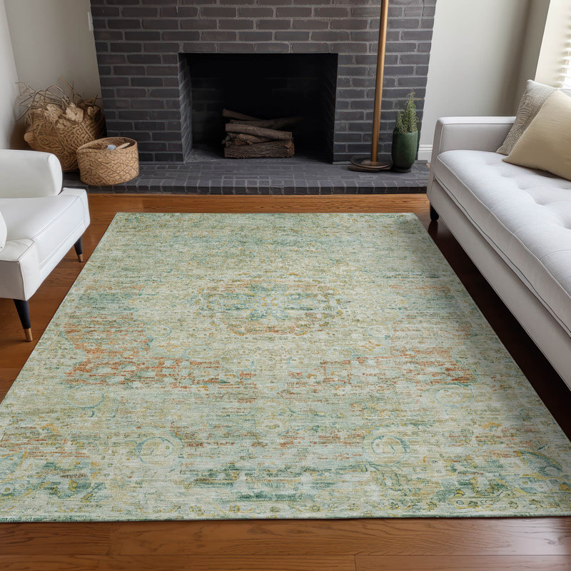 Sage Rectangular Medallion Synthetic Washable Rug 3' x 5'
