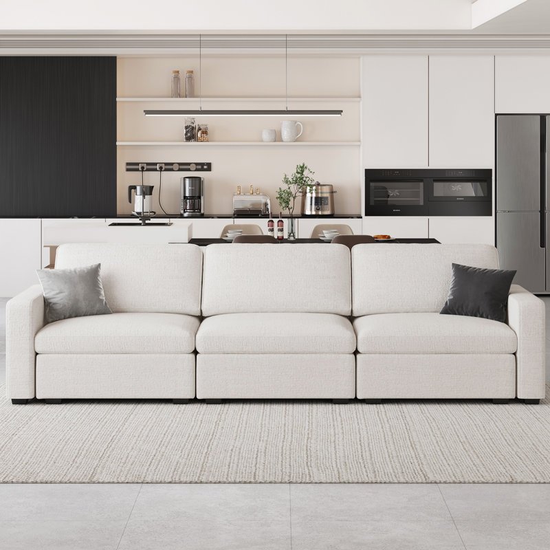 Canapé modulaire Hymes avec housse de coussin amovible, Chenille blanche