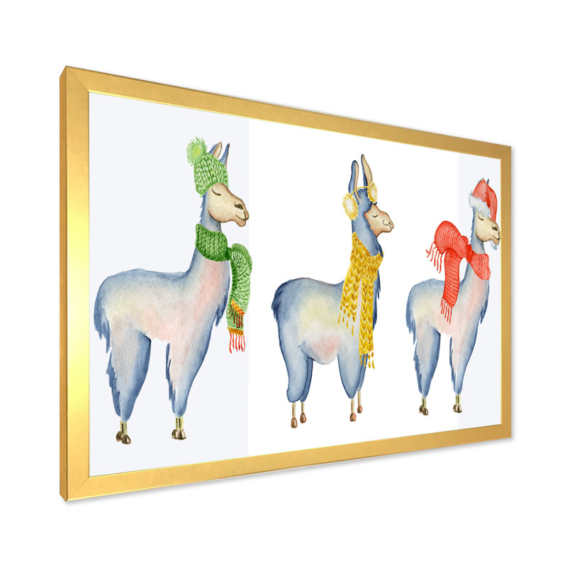 «Cute Llama», reproduction de cadre flottant sur toile, Cadre doré, H 16 po x l 32 po x P 1 po