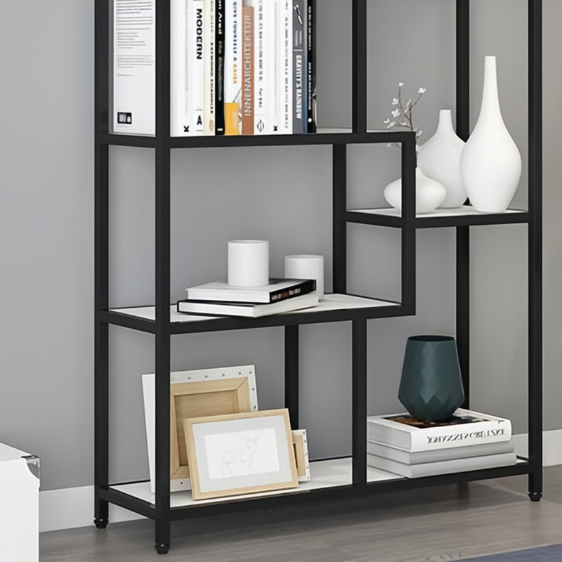 Bibliothèque créative et tendance, (7 tablettes) H 78,7 po x l 39,3 po x P 11,8 po, Noir / blanc