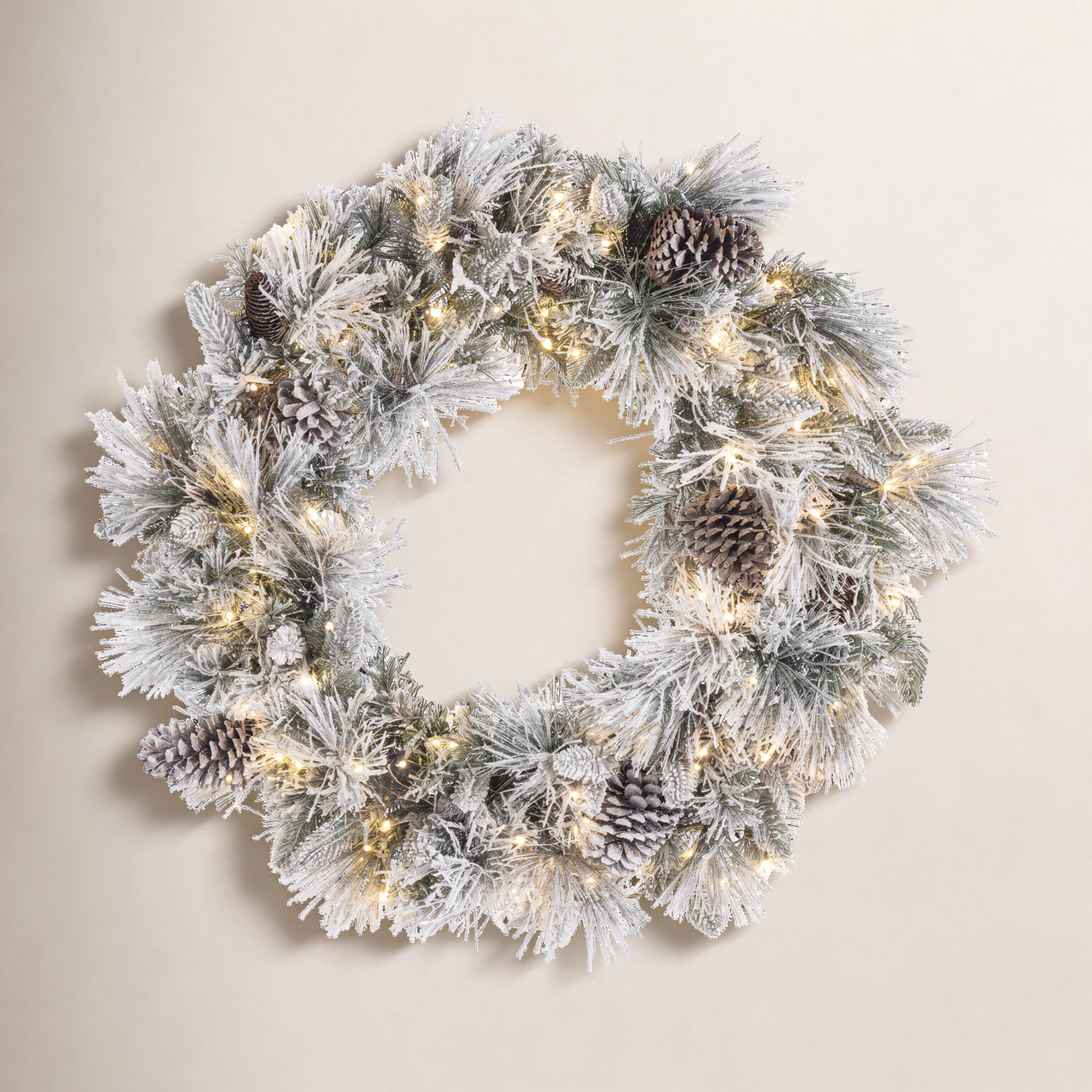 Flocked Pre-lit Mixed Tips Wreath with Glitter