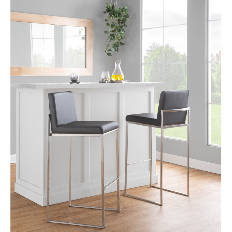 Tabouret de bar et de comptoir à dossier haut Ernestine, Acier Inoxydable, Similicuir gris
