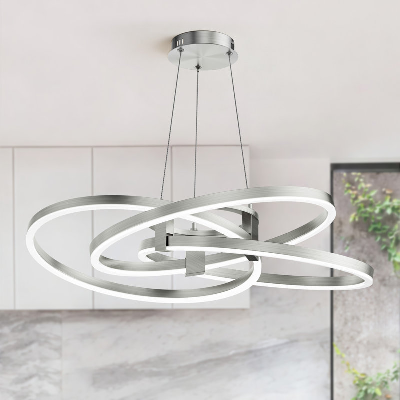 Alliber 3-Light 36" Modern Square/Rectangle Led Chandelier With Aluminum Frame, Brushed Sliver, 8.5" H x 36" W x 36" D