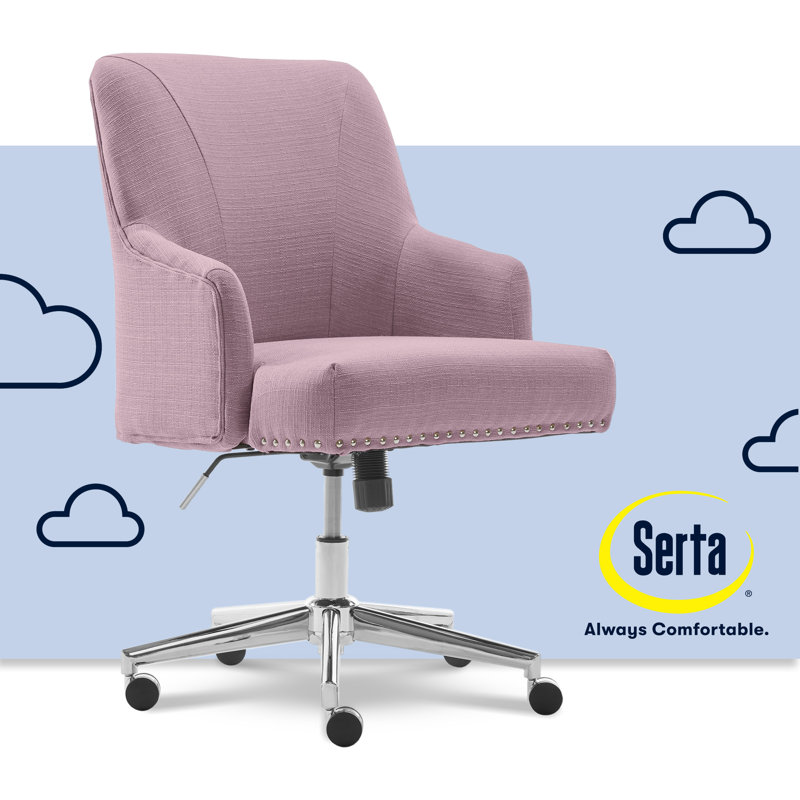 Serta Leighton Mid-Back Office Chair with Chrome Nailheads, Memory Foam Cushion, Padded Armrests, Gray