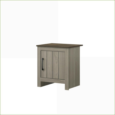 Gray Oak Coffee Table with Cabinet Storage, Space-Saving for Living Room, Walnut Contrast Top