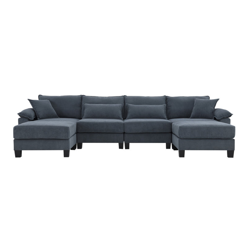 Dequane Corduroy U-Shaped Sectional Symmetrical, Gray Corduroy