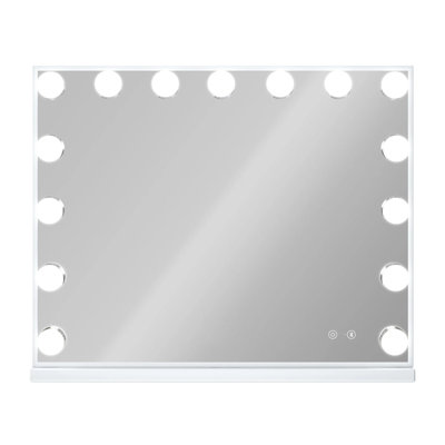 Miroir de salle de bain 22,8 x 18,1 pouces avec lumières, haut-parleur Bluetooth et port de charge USB, 15 ampoules à DEL à intensité variable avec 3 modes d'éclairage, miroir de maquillage avec commande tactile