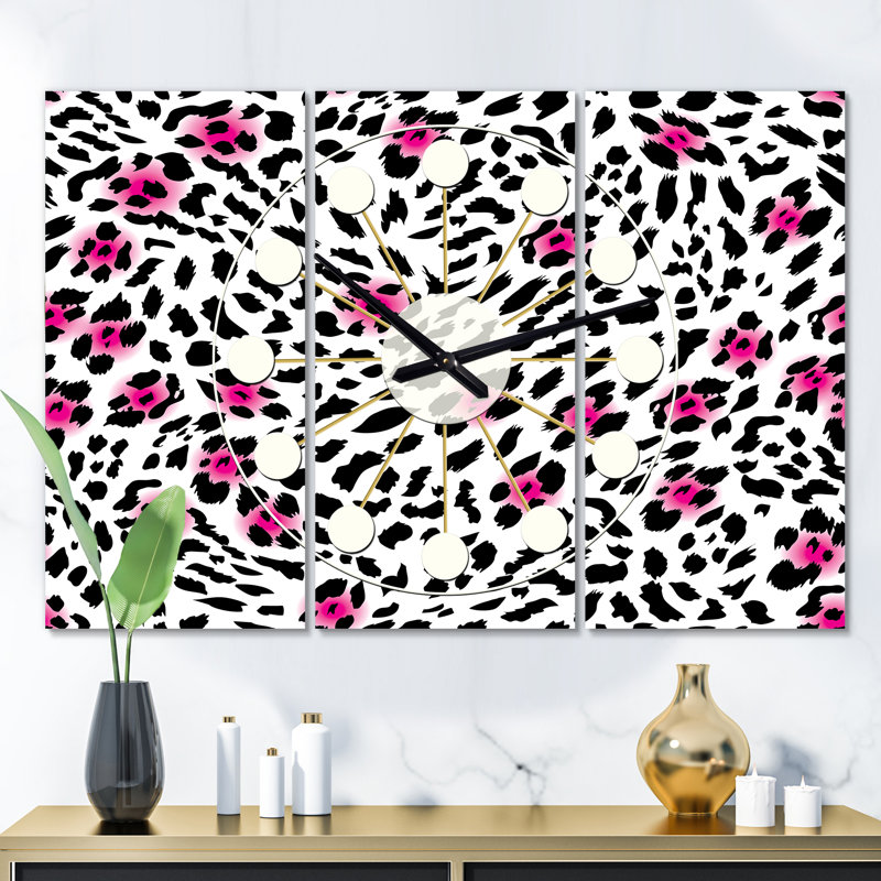 Horloge murale surdimensionnée glam leopard Mid-Century