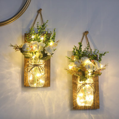 Rustic Mason Jar Wall Led Fairy Lights With Remote Control