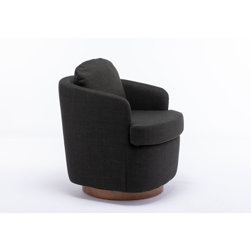 Markysha Upholstered Swivel Barrel Chair, Dark Gray Linen