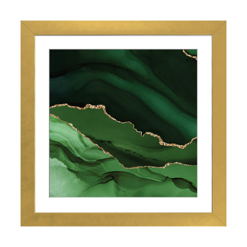 Green Gold Agate Texture XII, 16" H x 16" W x 1" D, White, Gold Open Corner Framed Paper