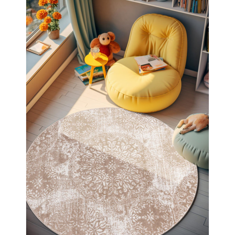 Brandt Floral Area Rug, Round 5'1", Yellow 