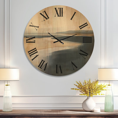 Sables des marées côtières III - Horloge murale abstraite en bois